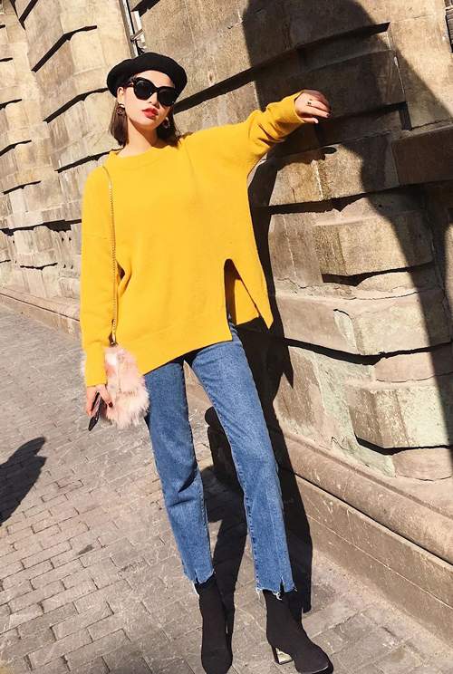 黄色毛衣搭配,这样搭配黄色毛衣展现出明快与活力(图1)