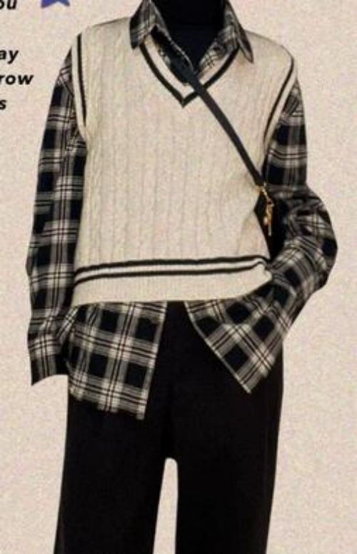 黑白格子衬衣配马甲穿搭指南，打造经典时尚造型-美派服饰网(图3)