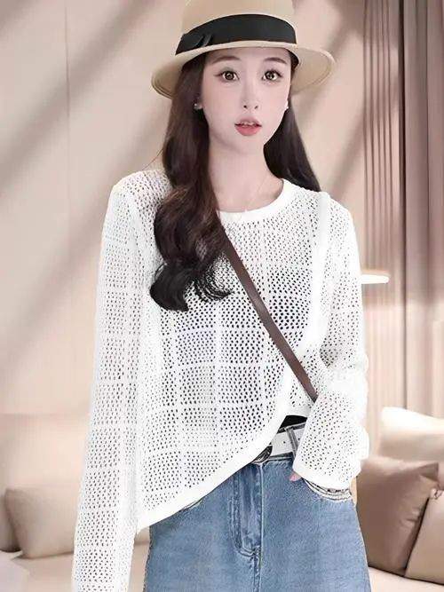 白色镂空针织衫搭配指南，轻松穿出优雅时尚感-美派服饰网(图1)
