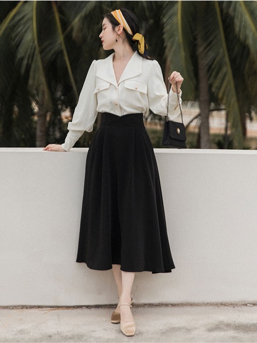 黑色及膝裙搭配指南：打造优雅时尚穿搭风格-美派服饰网(图1)
