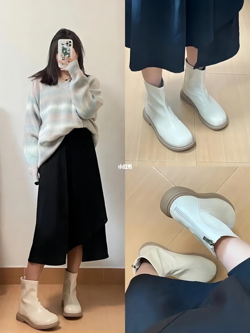 白色短靴冬季搭配指南：大衣毛衣羽绒服穿搭技巧-美派服饰网(图2)