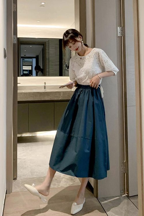 长款A字裙搭配短袖上衣的9种时尚组合技巧-美派服饰网(图2)