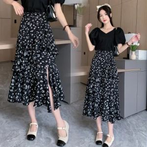 黑底白花半身裙搭配指南，打造优雅时尚穿搭效果-美派服饰网