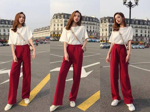酒红色阔腿裤搭配指南：6种优雅时尚穿搭方案-美派服饰网(图1)