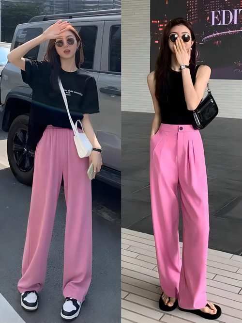 粉色阔腿裤整套搭【配图】(图3)