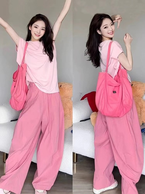 粉色阔腿裤整套搭【配图】(图2)