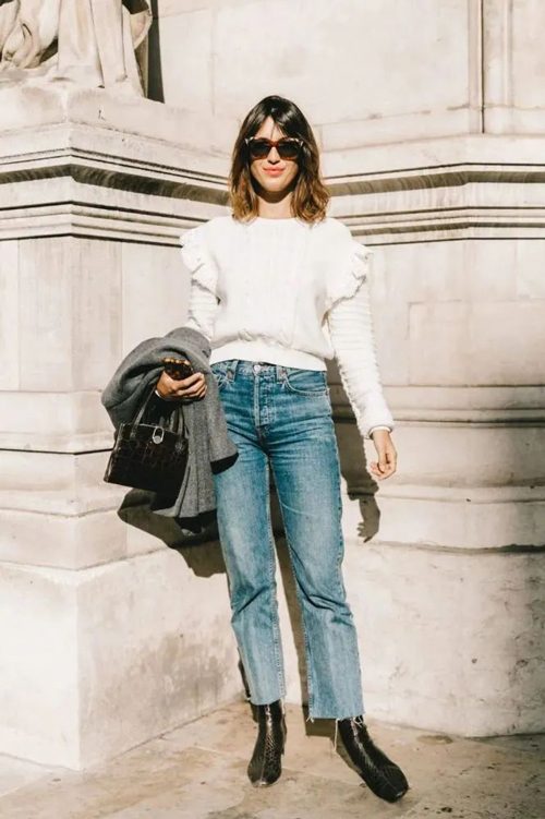 复古风牛仔裤怎么搭配上衣(图2)