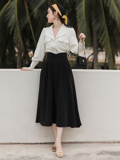 白衬衫搭配黑裙子 多样化组合展现优雅气质-美派服饰网(图3)