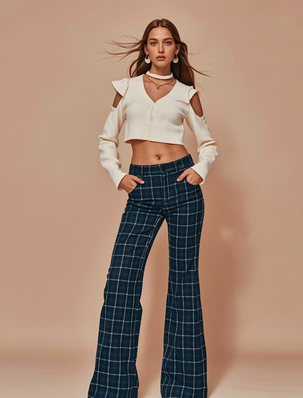 格子喇叭裤穿搭指南：三款风格轻松驾驭-美派服饰网(图3)