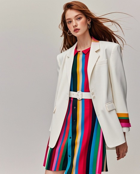 白色西服搭配连衣裙：优雅与甜美的完美融合-美派服饰网(图4)