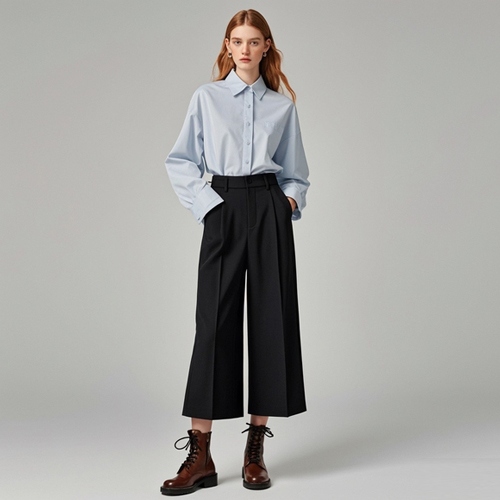 秋日九分阔腿裤搭配指南 呈现多风格穿搭魅力-美派服饰网(图1)