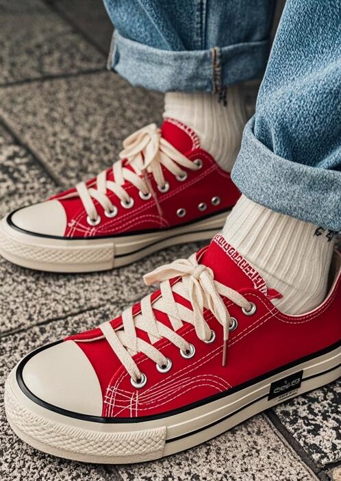 红色帆布鞋搭配指南：5种经典风格打造个性穿搭-美派服饰网(图1)