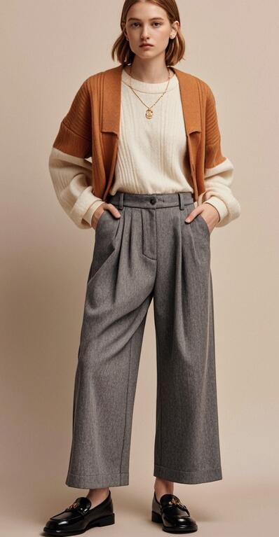 阔腿裤配乐福鞋的几种时尚搭配方式-美派服饰网(图1)