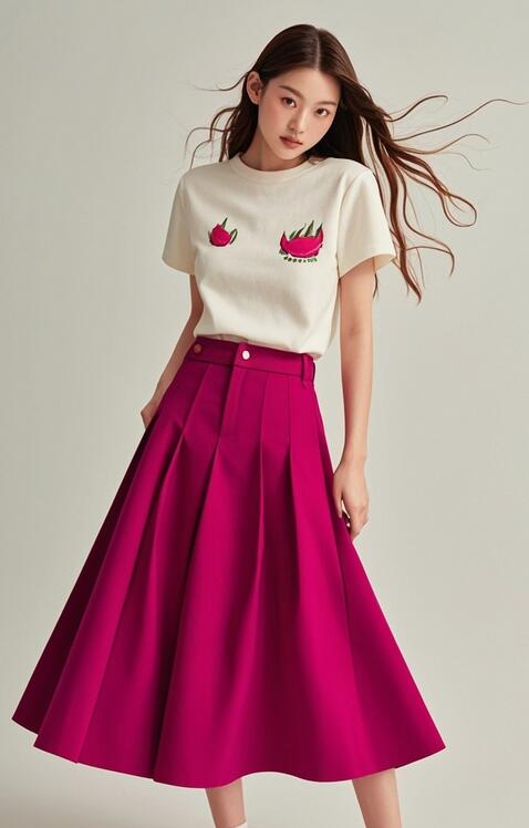 火龙果色半身裙搭配指南 活力配色与配饰选择-美派服饰网(图1)