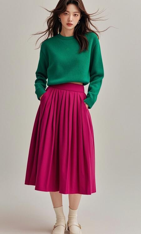 火龙果色半身裙搭配指南 活力配色与配饰选择-美派服饰网(图5)