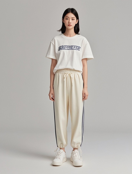 米白色运动束腿裤夏季搭配什么上衣(图1)