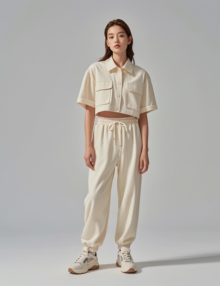 米白色运动束腿裤夏季搭配什么上衣(图4)