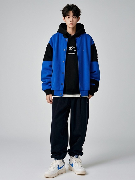 黑色卫衣搭配蓝色棒球服【图文】(图3)
