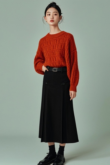 春秋黑色半身裙如何搭配(图2)