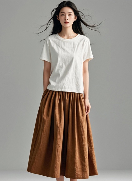 半身棉麻长裙搭配图(图1)