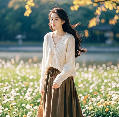 半身棉麻长裙搭配图(图4)