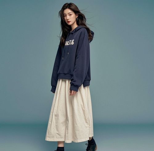 半身棉麻长裙搭配图(图5)