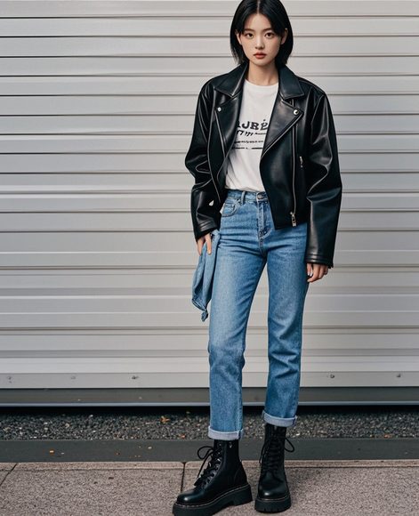 黑色皮夹克五种经典穿搭法 女生必看风格指南-美派服饰网(图1)