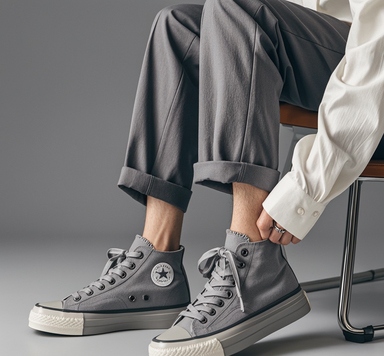 灰色高帮帆布鞋百搭指南：解锁时尚穿搭新灵感-美派服饰网(图3)